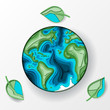 Earth Day. 3D paper cut style vector Illustration. Eco friendly ecology concept. Earth day papercut concept. Background for world environment day. Go green. Save the earth and mother nature. Green day