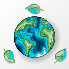 earth day. 3d paper cut style vector illustration. eco friendly ecology concept. earth day papercut 