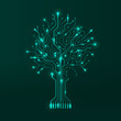 Circuit tree on green background. Modern hardware design. Science and technology concept. Computer motherboard system. Vector