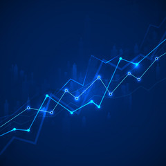 Poster - Abstract financial chart with graph and stock market on blue background. Business data  statistic. Vector