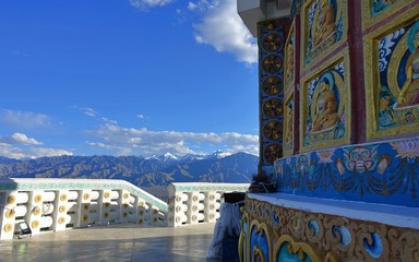 Wall Mural - Buddhas of Shanti Stupa a Buddhist white-domed stupa (chorten) on a hilltop in Chanspa, Leh district, Ladakh, 