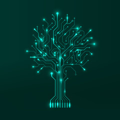 Poster - Circuit tree on green background. Modern hardware design. Science and technology concept. Computer motherboard system. Vector