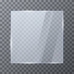Poster - Empty glass banner. Glossy frame template with reflection. Vector illustration isolated on transparent background