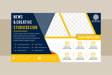 Poster - Template of horizontal web banners with diagonal semicircular elements of place for photo. A standard size for business and advertising. Vector illustration. the colors is blue and yellow. 
