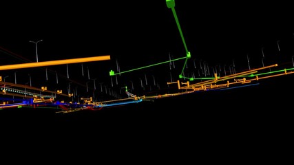 Wall Mural - the bim model of the underground infrastructure object of urban utilities wireframe view
