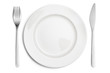 © Yeti Studio - Empty plate with fork and knife, isolated on white background
