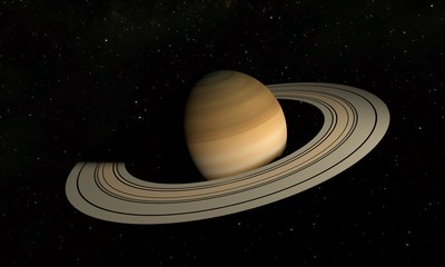 planet saturn with rings and satellites on the space background. 3d illustration.