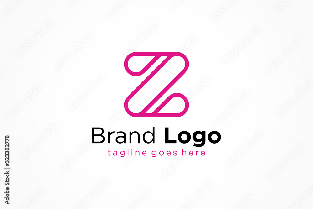 Letter Z Logo Pink Square Line Rounded isolated on white background. Flat Vector Logo Design Template Element