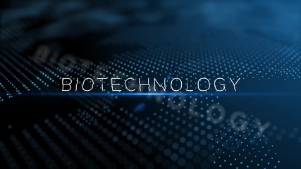 Poster - Biotechnology modern intro text 3D animation with lens flare and depth of field focus blur