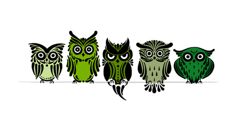 Sticker - Cute owls family. Simple style for your design