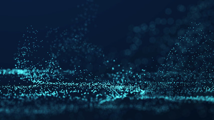 Dynamic wave of glowing particles. Digital technology background. 3d rendering.