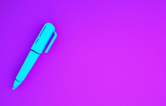 Blue Pen icon isolated on purple background. Minimalism concept. 3d illustration 3D render