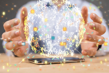 code data concept in hand media.