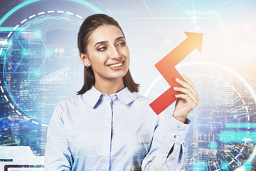 Poster - Woman with graph in city, network interface