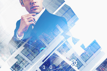 Poster - Businessman in city, immersive digital interface