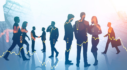 Wall Mural - Business people in city, financial chart