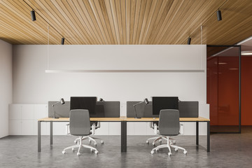 White and orange open space office interior