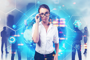 Poster - CEO and her team in city, global network