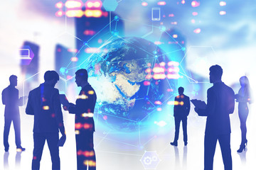 Poster - Business people and global network interface
