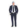 Old man in a business suit. The boss is aged. Illustration in flat style