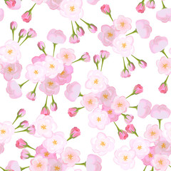  Vector bright cherry flowers on white background seamless