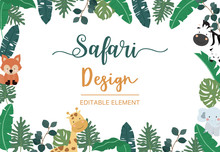 Collection Of Safari Background Set With Giraffe,zebra,fox,lion.Editable Vector Illustration For Birthday Invitation,postcard And Sticker
