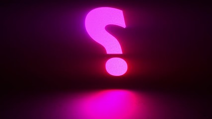 Poster - Rotating neon question mark on a dark background, computer generated. 3d rendering digital symbol. Abstract concept of internet searching and cyber education
