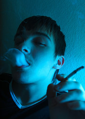 Canvas Print - Young Man Smoking