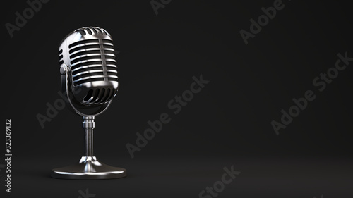Dekoracja na wymiar  retro-stalowy-mikrofon-wokalny-koncertowy-ze-stojakiem-na-ciemnoszarym-tle-webinar-stand-up-lub