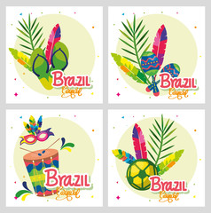 set of poster carnival brazil with decoration vector illustration design