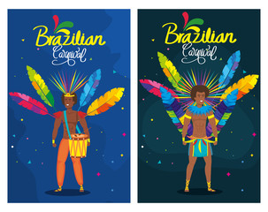 set of poster carnival brazil with decoration vector illustration design