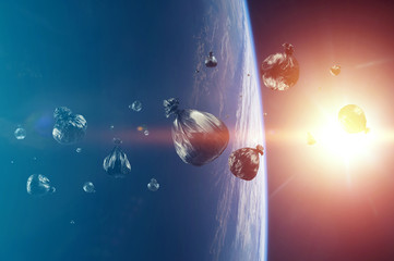 Wall Mural - debris in earth orbit, dangerous debris in orbit around the planet. elements of this image furnished