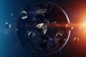 debris in earth orbit, dangerous debris in orbit around the planet. elements of this image furnished