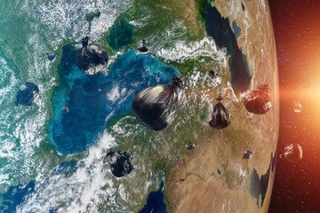 Wall Mural - debris in earth orbit, dangerous debris in orbit around the planet. elements of this image furnished