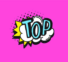 Fototapete - Hand drawn speech bubble with text on pink background and halftone. Vector pop art object and word. Doodle element for dialog or comic