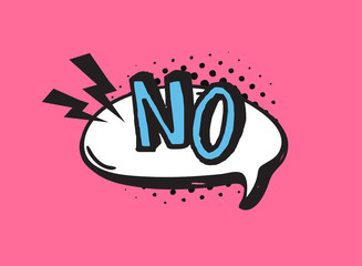 Poster - Hand drawn speech bubble with text on pink background and halftone. Vector pop art object and word. Doodle element for dialog or comic