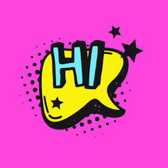 Fototapete - Hand drawn speech bubble with text on pink background and halftone. Vector pop art object and word. Doodle element for dialog or comic