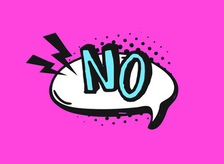 Fototapete - Hand drawn speech bubble with text on pink background and halftone. Vector pop art object and word. Doodle element for dialog or comic