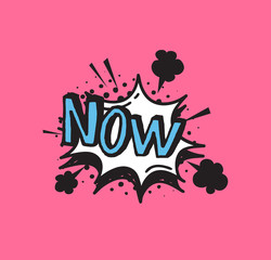 Poster - Hand drawn speech bubble with text on pink background and halftone. Vector pop art object and word. Doodle element for dialog or comic