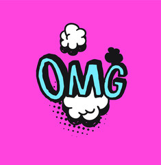 Fototapete - Hand drawn speech bubble with text on pink background and halftone. Vector pop art object and word. Doodle element for dialog or comic