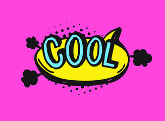 Fototapete - Hand drawn speech bubble with text on pink background and halftone. Vector pop art object and word. Doodle element for dialog or comic
