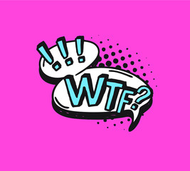 Fototapete - Hand drawn speech bubble with text on pink background and halftone. Vector pop art object and word. Doodle element for dialog or comic