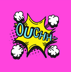 Fototapete - Hand drawn speech bubble with text on pink background and halftone. Vector pop art object and word. Doodle element for dialog or comic