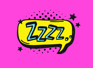 Fototapete - Hand drawn speech bubble with text on pink background and halftone. Vector pop art object and word. Doodle element for dialog or comic