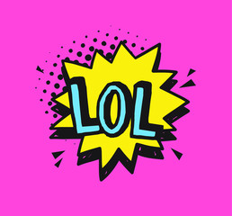 Fototapete - Hand drawn speech bubble with text on pink background and halftone. Vector pop art object and word. Doodle element for dialog or comic