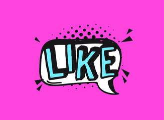 Fototapete - Hand drawn speech bubble with text on pink background and halftone. Vector pop art object and word. Doodle element for dialog or comic