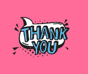 Poster - Hand drawn speech bubble with text on pink background and halftone. Vector pop art object and word. Doodle element for dialog or comic