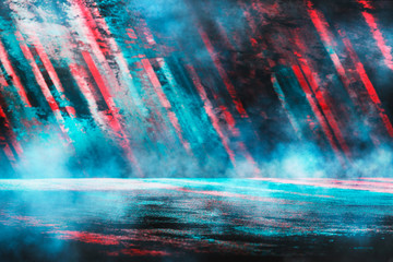 Canvas Print - Gaming Product Showcase dark spotlight Background with futuristic neon stripes.