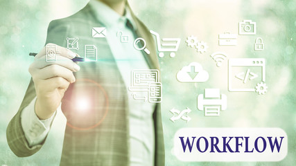 Poster - Word writing text Workflow. Business photo showcasing Series of activities or procedures necessary to complete a task