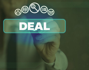 Poster - Word writing text Deal. Business photo showcasing Take part in commercial trading of a certain product Be concerned with